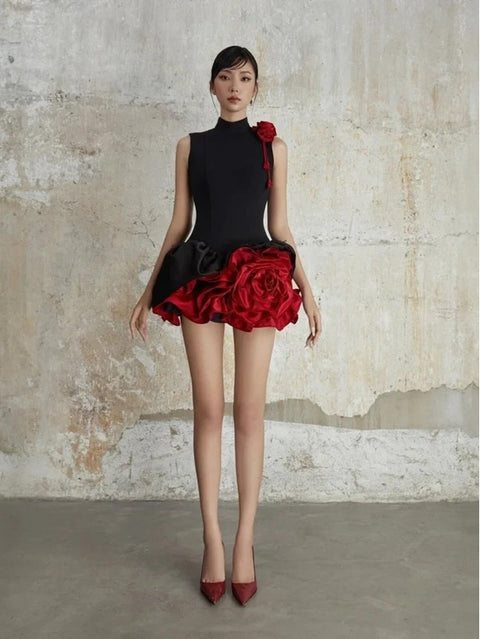 New Sexy Black Sleeveless Floral Cocktail Party Dress CODE: KAR3969