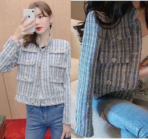 New Redraspberry Plaid Tweed Fabrics Autumn Jacket Coat CODE: KAR3971