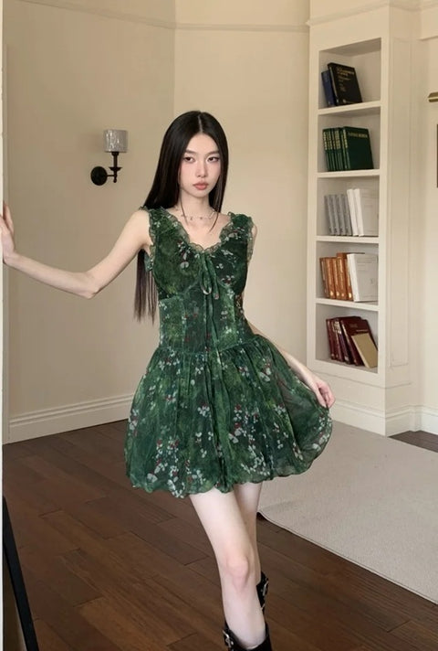 New Sexy Floral  Ruffle V-neck Sleeveless Short Dress CODE: KAR3972