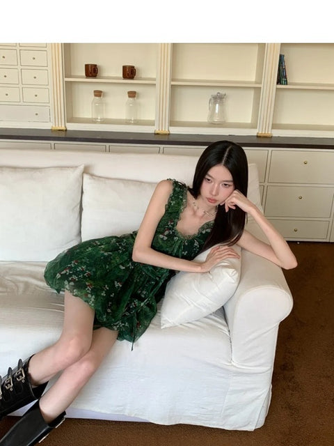 New Sexy Floral  Ruffle V-neck Sleeveless Short Dress CODE: KAR3972