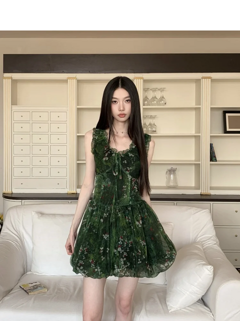 New Sexy Floral  Ruffle V-neck Sleeveless Short Dress CODE: KAR3972