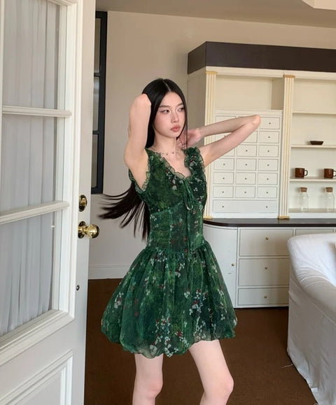 New Sexy Floral  Ruffle V-neck Sleeveless Short Dress CODE: KAR3972