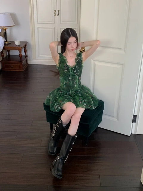 New Sexy Floral  Ruffle V-neck Sleeveless Short Dress CODE: KAR3972