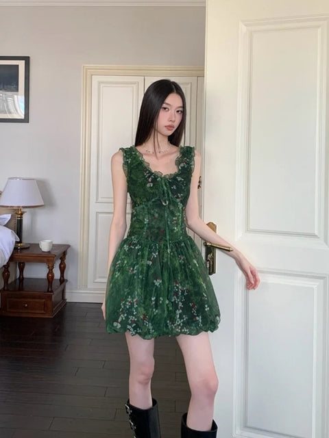 New Sexy Floral  Ruffle V-neck Sleeveless Short Dress CODE: KAR3972