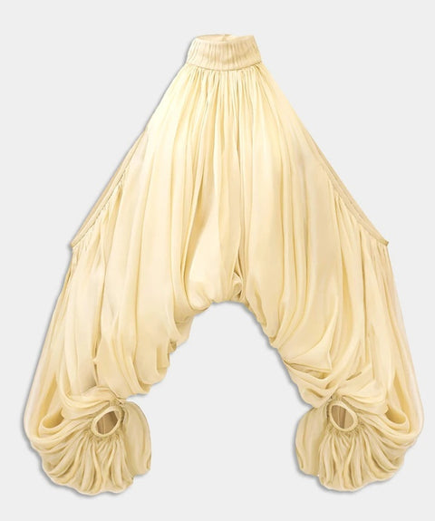 New Designer Shoulder Leakage Short Sleeve Commute Blouse Top CODE: KAR3973