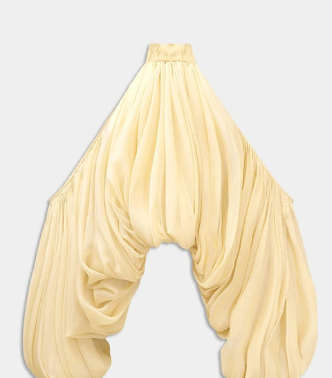 New Designer Shoulder Leakage Short Sleeve Commute Blouse Top CODE: KAR3973