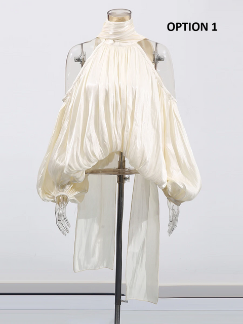 New Designer Shoulder Leakage Short Sleeve Commute Blouse Top CODE: KAR3973