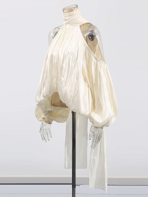 New Designer Shoulder Leakage Short Sleeve Commute Blouse Top CODE: KAR3973