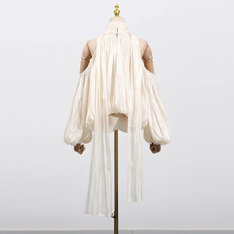 New Designer Shoulder Leakage Short Sleeve Commute Blouse Top CODE: KAR3973