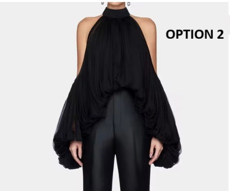 New Designer Shoulder Leakage Short Sleeve Commute Blouse Top CODE: KAR3973