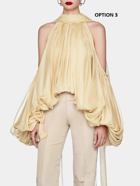 New Designer Shoulder Leakage Short Sleeve Commute Blouse Top CODE: KAR3973