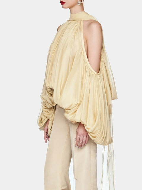 New Designer Shoulder Leakage Short Sleeve Commute Blouse Top CODE: KAR3973