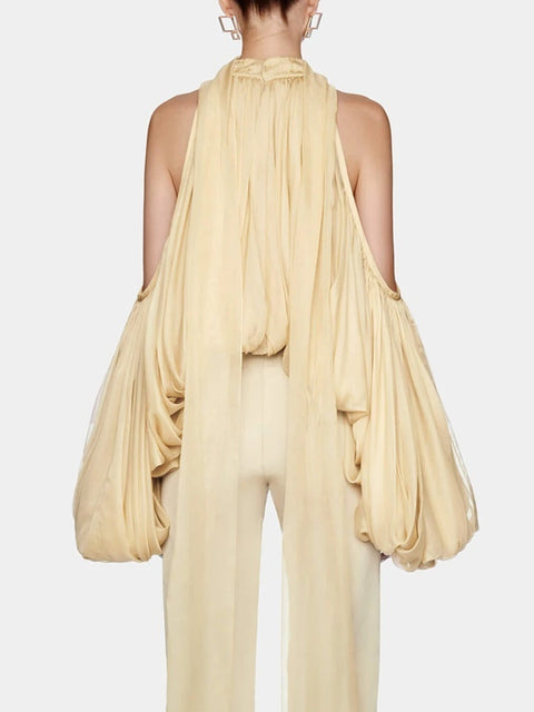 New Designer Shoulder Leakage Short Sleeve Commute Blouse Top CODE: KAR3973