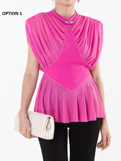New Spliced Folds O Neck Sleeveless Fashion Style Top CODE: KAR3974