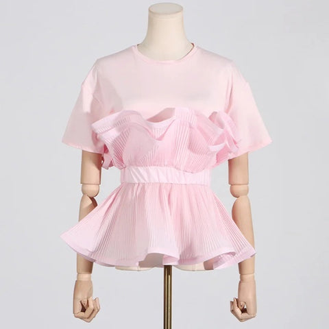 New Slim Waist Design O-neck Short Sleeve Cotton T-shirt Top CODE: KAR3975