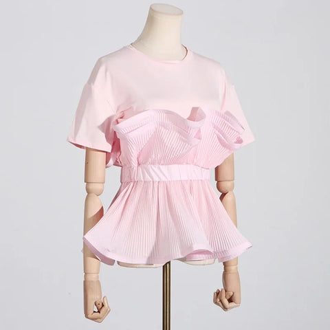 New Slim Waist Design O-neck Short Sleeve Cotton T-shirt Top CODE: KAR3975