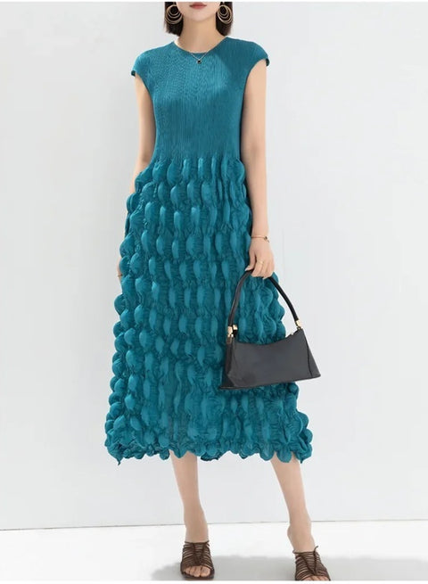 New Pleated O-Neck Sleeveless Stitching Evening Party Dress CODE: KAR3978