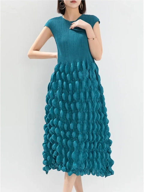 New Pleated O-Neck Sleeveless Stitching Evening Party Dress CODE: KAR3978