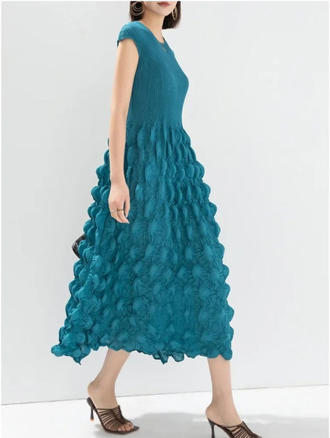 New Pleated O-Neck Sleeveless Stitching Evening Party Dress CODE: KAR3978