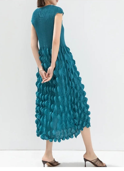 New Pleated O-Neck Sleeveless Stitching Evening Party Dress CODE: KAR3978