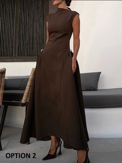 New Collar Pleated Sleeveless Slim Evening Party Long Dresses CODE: KAR3979