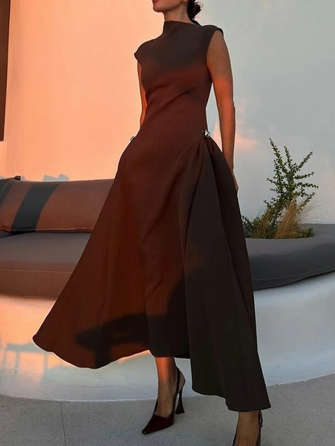 New Collar Pleated Sleeveless Slim Evening Party Long Dresses CODE: KAR3979