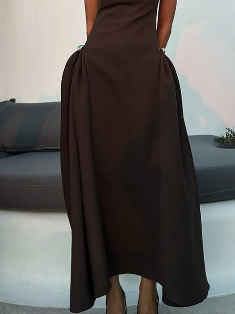 New Collar Pleated Sleeveless Slim Evening Party Long Dresses CODE: KAR3979