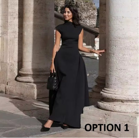 New Collar Pleated Sleeveless Slim Evening Party Long Dresses CODE: KAR3979