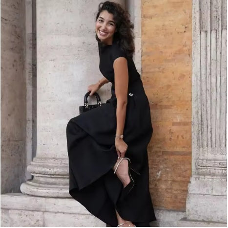 New Collar Pleated Sleeveless Slim Evening Party Long Dresses CODE: KAR3979