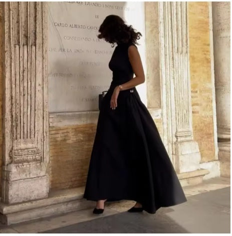 New Collar Pleated Sleeveless Slim Evening Party Long Dresses CODE: KAR3979