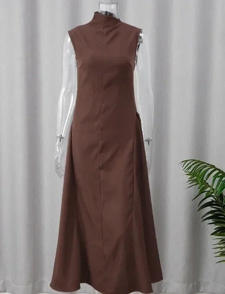 New Collar Pleated Sleeveless Slim Evening Party Long Dresses CODE: KAR3979