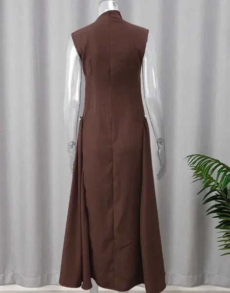 New Collar Pleated Sleeveless Slim Evening Party Long Dresses CODE: KAR3979