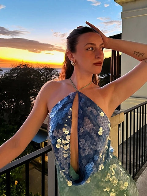 New Sequin Patchwork Backless Slim Fit Short Dress CODE: KAR3980