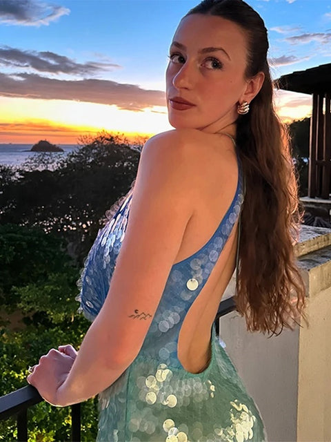 New Sequin Patchwork Backless Slim Fit Short Dress CODE: KAR3980