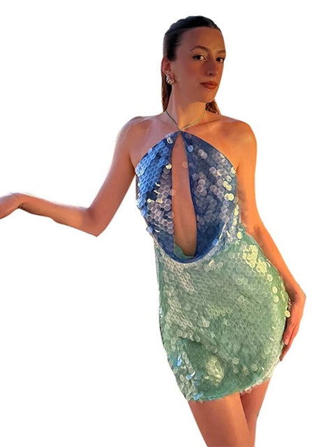 New Sequin Patchwork Backless Slim Fit Short Dress CODE: KAR3980