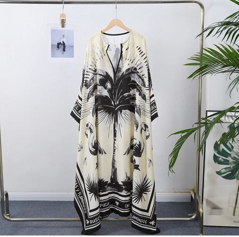 New Floral Printed O-neck Full Sleeve Slit Long Dress CODE: KAR3981