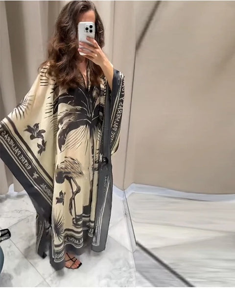 New Floral Printed O-neck Full Sleeve Slit Long Dress CODE: KAR3981