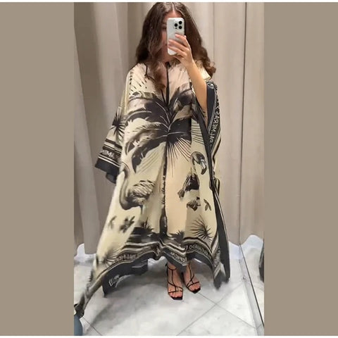 New Floral Printed O-neck Full Sleeve Slit Long Dress CODE: KAR3981