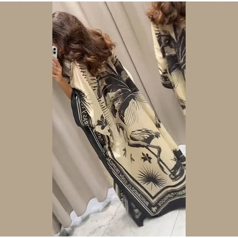 New Floral Printed O-neck Full Sleeve Slit Long Dress CODE: KAR3981