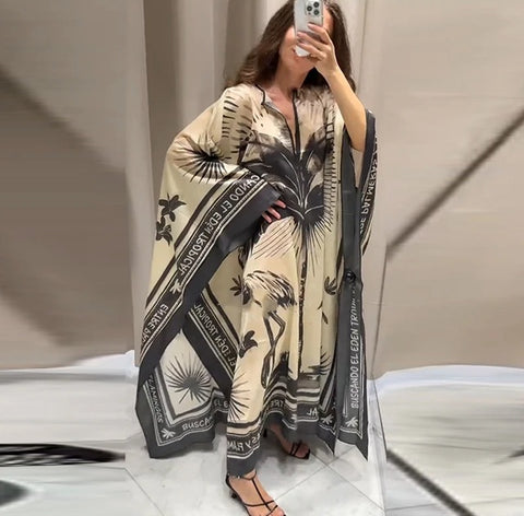 New Floral Printed O-neck Full Sleeve Slit Long Dress CODE: KAR3981