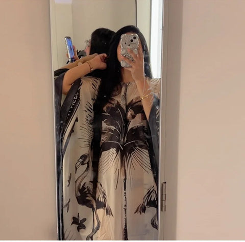 New Floral Printed O-neck Full Sleeve Slit Long Dress CODE: KAR3981