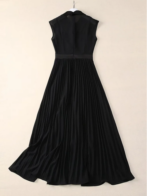 New Spliced Strip Pleated Sleeveless Patchwork Mesh Elegant Dress CODE: KAR3983