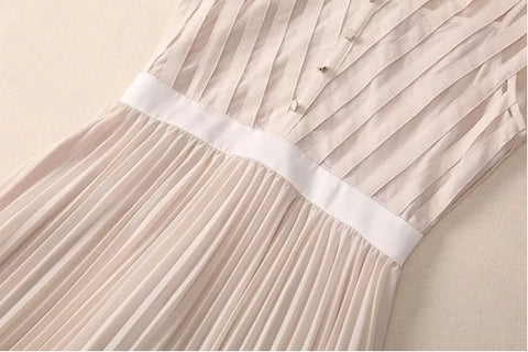 New Spliced Strip Pleated Sleeveless Patchwork Mesh Elegant Dress CODE: KAR3983