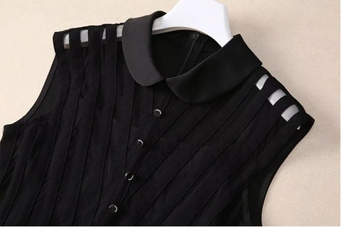 New Spliced Strip Pleated Sleeveless Patchwork Mesh Elegant Dress CODE: KAR3983