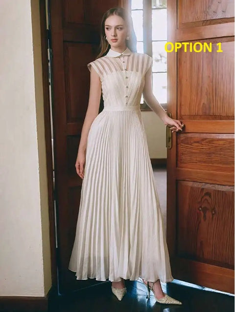 New Spliced Strip Pleated Sleeveless Patchwork Mesh Elegant Dress CODE: KAR3983