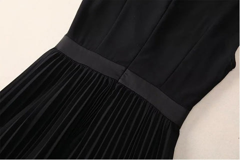 New Spliced Strip Pleated Sleeveless Patchwork Mesh Elegant Dress CODE: KAR3983