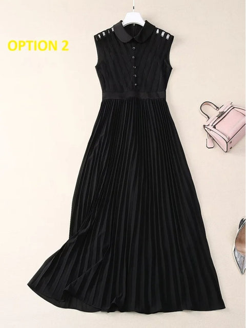 New Spliced Strip Pleated Sleeveless Patchwork Mesh Elegant Dress CODE: KAR3983
