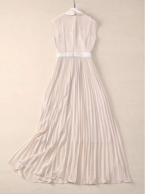 New Spliced Strip Pleated Sleeveless Patchwork Mesh Elegant Dress CODE: KAR3983