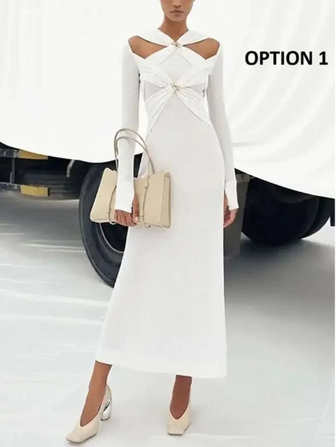 New Knitted Long Sleeve Slim Cross Knot Zip Dress CODE: KAR3984