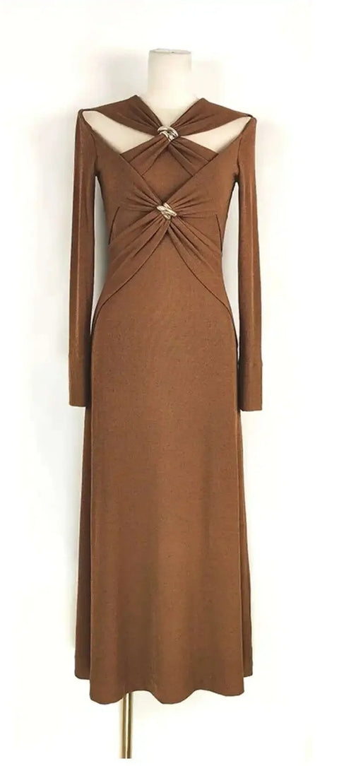 New Knitted Long Sleeve Slim Cross Knot Zip Dress CODE: KAR3984